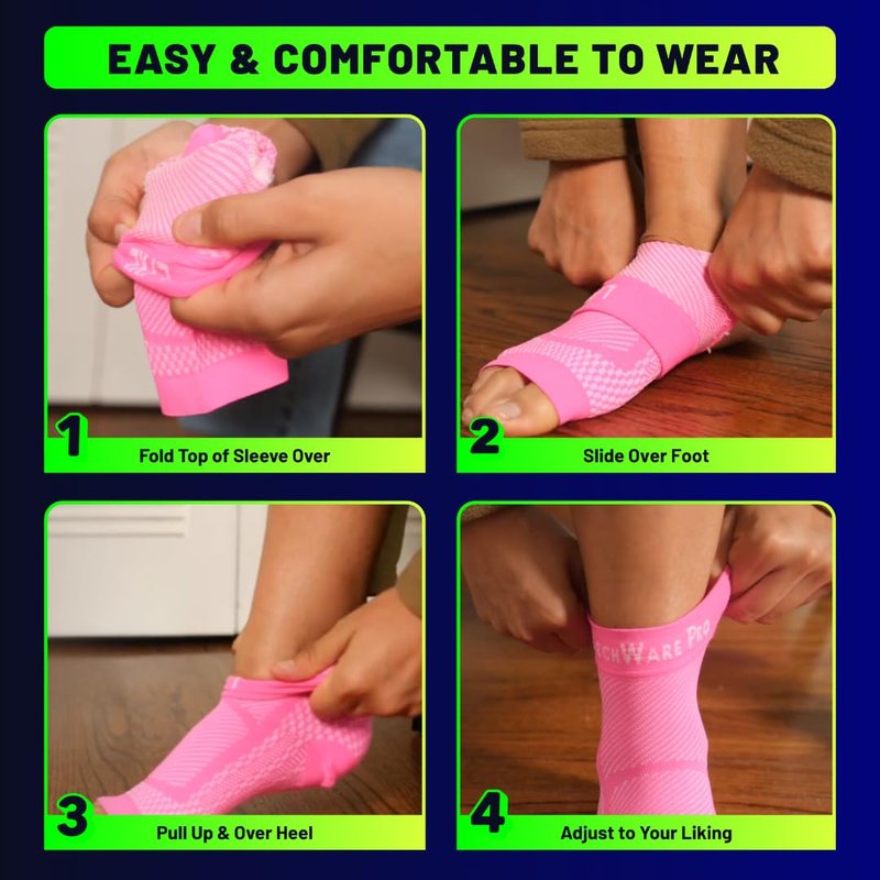 TechWare Pro Ankle Brace Compression Sleeve - Relieves Achilles Tendonitis, Joint Pain. Plantar Fasciitis Foot Sock with Arch Support Reduces Swelling & Heel Spur Pain. (Black/Black, L/XL)