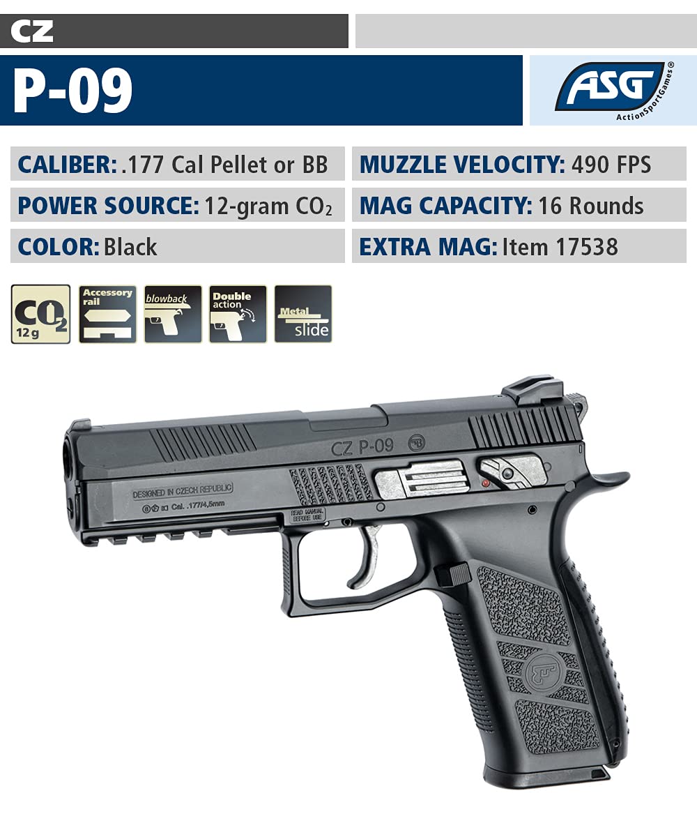 ASG CZ P-09 .177 Caliber Pellet/BB Gun Blowback Air Pistol, Flat Dark Earth