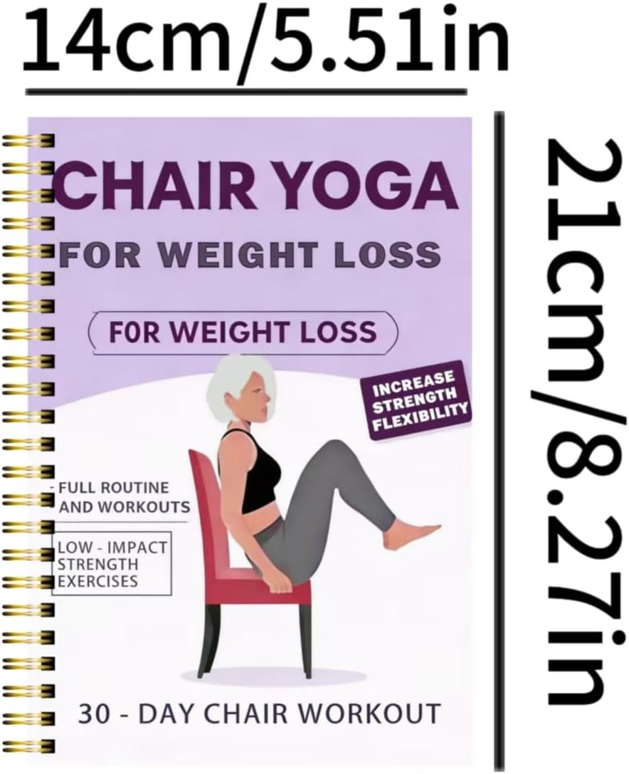 Chair Yoga Weight Loss Planner - 15-Minute Daily Routine Log with Illustrated Poses | Spiral-Bound Home Fitness Journal (5.5x8.3 Inch, Purple)