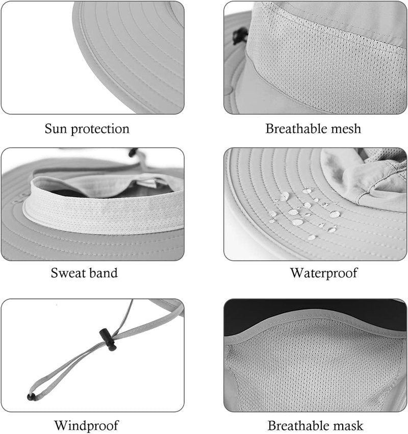 Men's Outdoor Wide Brim Fishing Hat - UPF 50+ Sun Protection with Face Neck Flap | 3 Pack for Hiking & Gardening