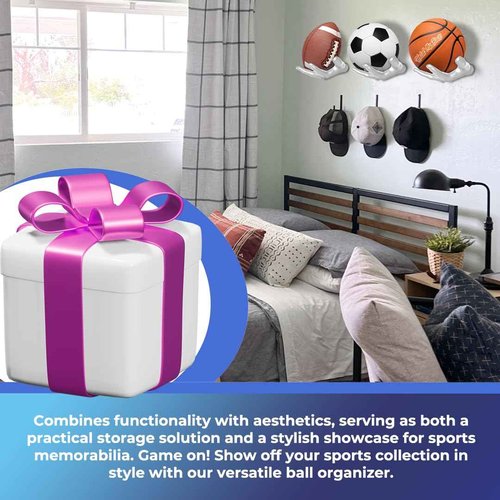 Wall-Mounted Left & Right Hand Sculptured Ball Holders – Basketball, Volleyball, Soccer & Football Display – Sports Room Decor, Basketball Wall Mount for Man Caves & Memorabilia Showcase - White