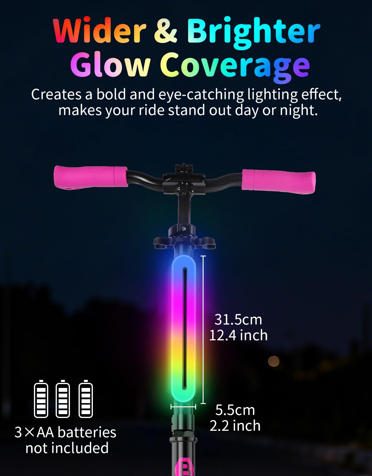 BELEEV LED Scooter Frame Light for Night Riding, 11 Flashing Effects, Battery Powered, Fits for Bicycles Electric Kick Scooters, Cool Bike Accessory for Adult, Kids & Teens, Ideal for Riding Camping