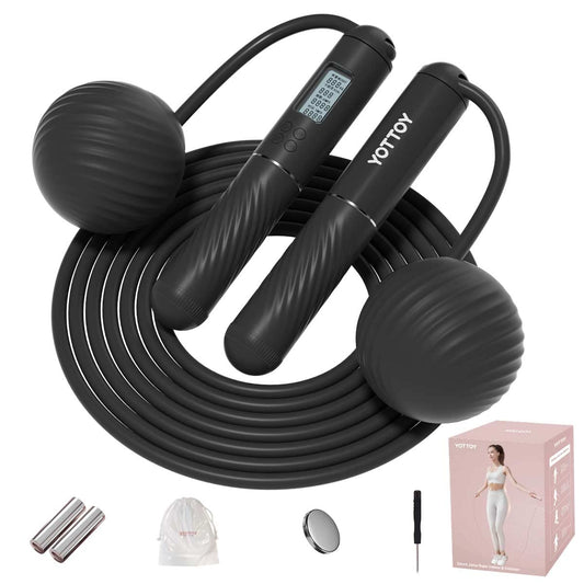 YOTTOY Cordless Jump Rope with Counter - Ropeless Jump Rope 2 In 1 with Large Cordless Ball-Weighted Jump Rope for Women with LCD Display and Tangle-Free-Ideal for Cardio, Crossfit, and HIIT Workouts