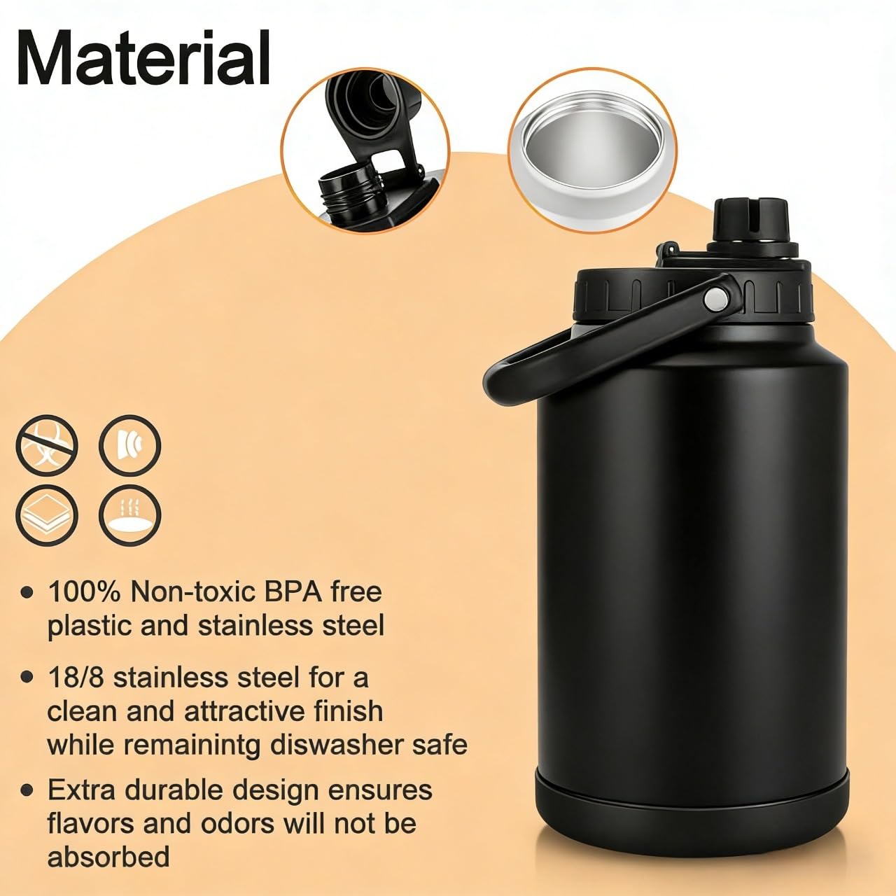 Sursip Lid for 1 Gallon Insulated Water Bottle, Fit for 4.7 inch Wide Mouth Water Jug - 1 Pack
