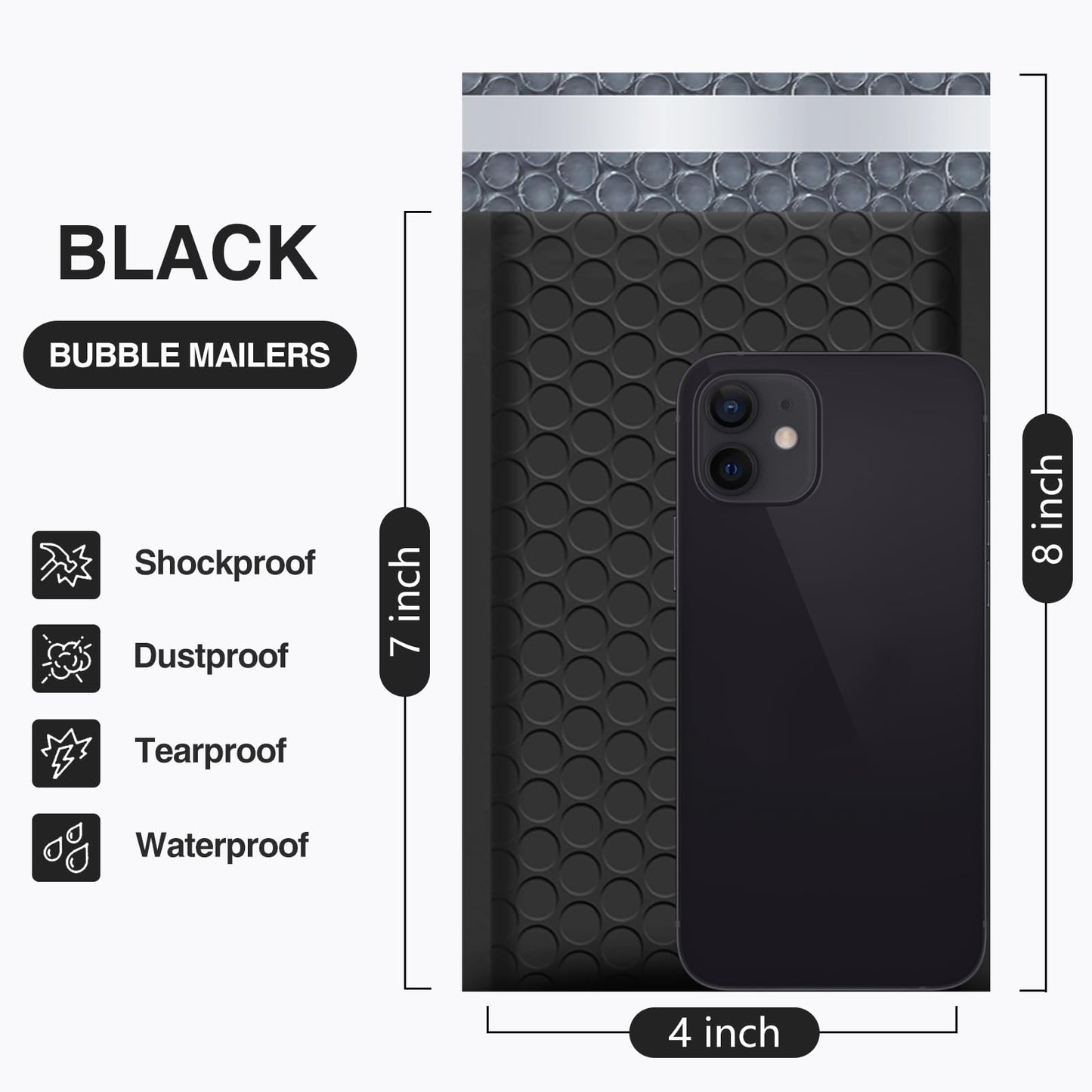 UCGOU Bubble Mailers 4x8 Inch Black 50 Pack Usable Size 4x7 Padded Envelopes Small Business Mailing Package Opaque Self Seal Adhesive Waterproof Boutique Shipping Bags for Jewelry Makeup Supplies #000