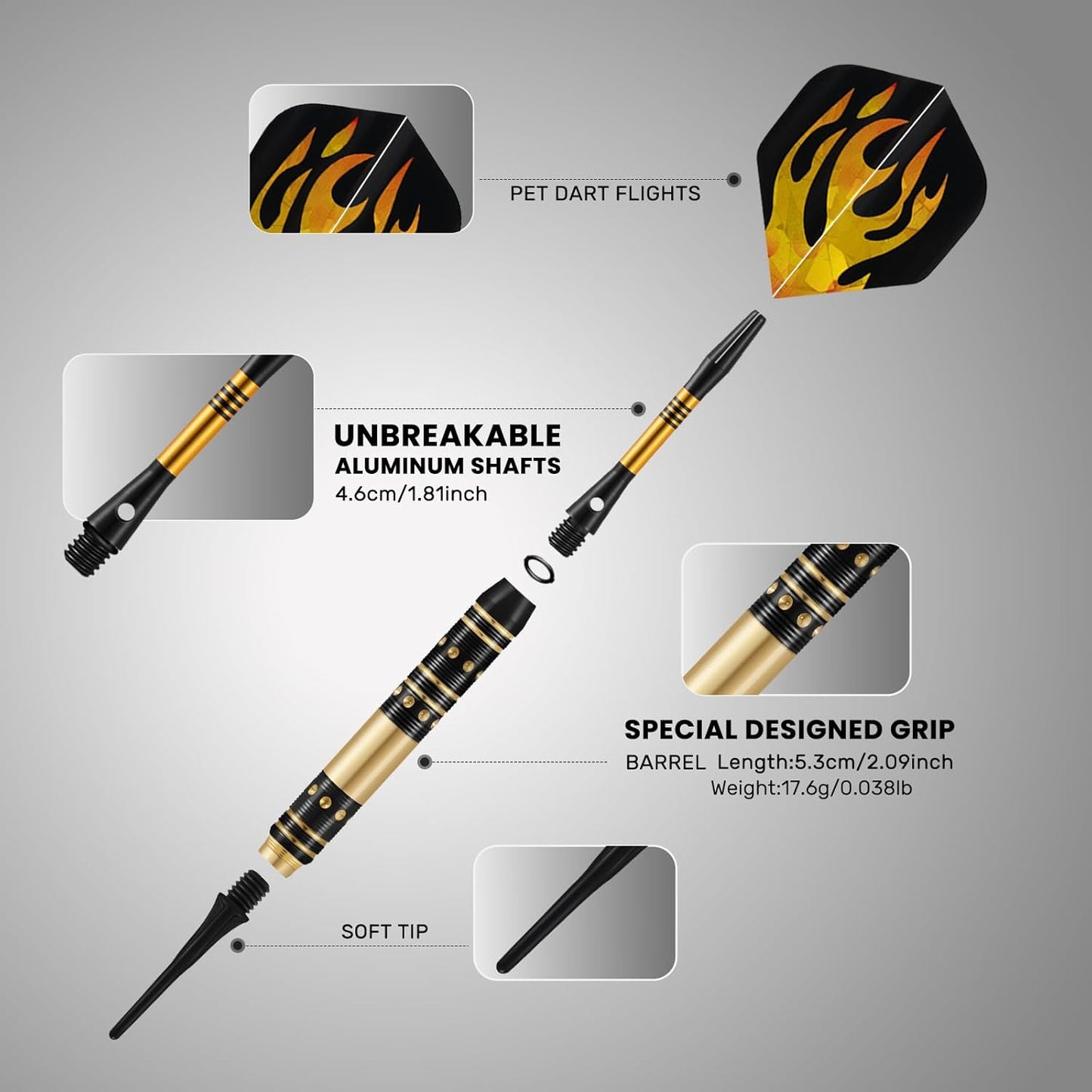 Soft Tip Darts Set - 3 Pack Professional Darts with Extra Tips, Flights & Shafts | Ideal for Electronic Dart Boards