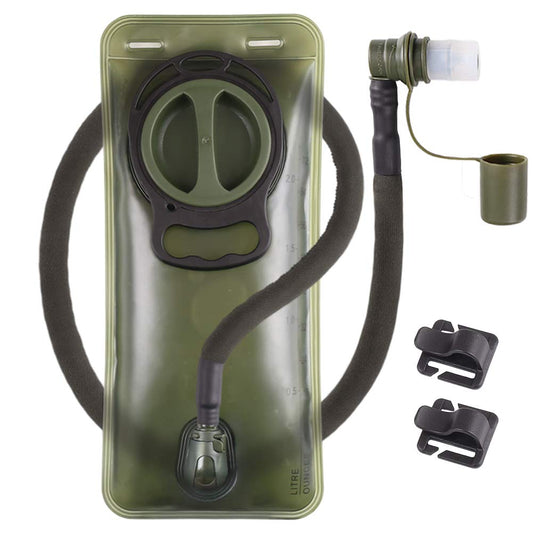 2L Hydration Bladder, BPA Free Water Bladder for Hiking Backpack 2 Liter Military Green Water Storage Bag with Insulated Tube, Hydration Back Pack Replacement for Outdoor Camping Running Cycling