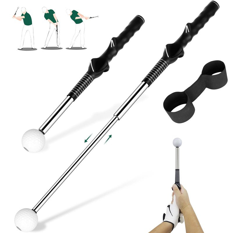 KALAUTO Retractable Golf Swing Trainer with Golf Swing Band-Telescopic Club Retractable Golf Swing Training Aid with Golf Grip Trainer,Tempo Stick Golf/Warm Up/Indoor Golf Practice(Black-Right Hand)