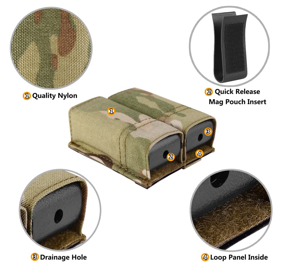 KRYDEX Double Pistol Mag Pouch Nylon 9mm with Quick Release Kydex Magazine Pouch Insert (Multicam)