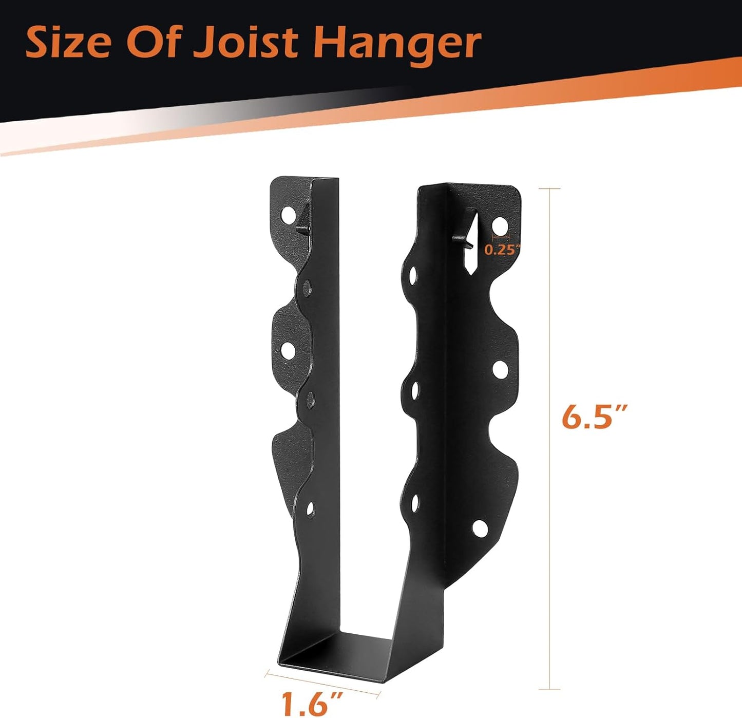 2x8 Joist Hangers - 24 Pcs Black Powder Coated Hurricane Ties | Durable Tie Brackets for Rafters & Ceiling Joists