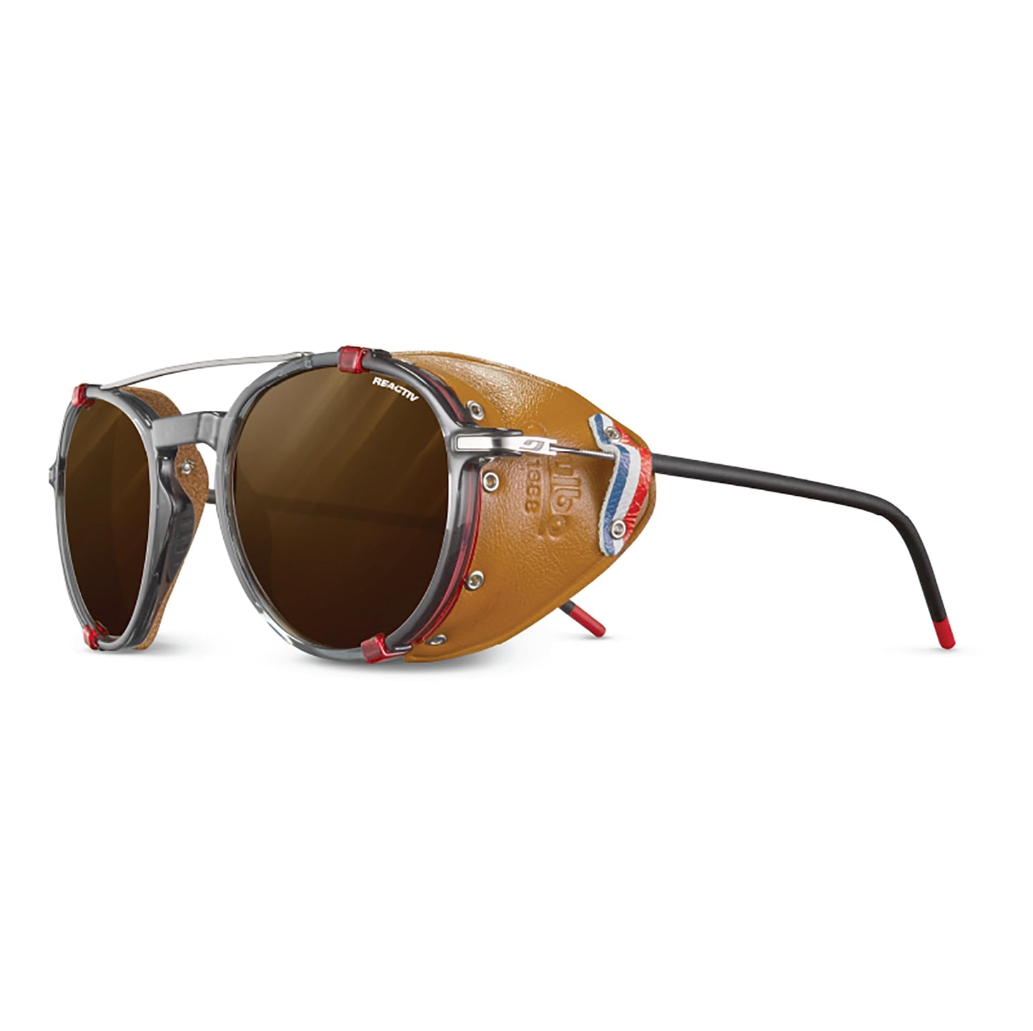 Julbo Legacy Glacier Sunglasses, Translucent Black/Red Frame - Brown REACTIV 2-4 Polarized Lens