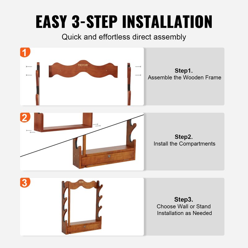 VEVOR Gun Rack, Wood Gun Rack Wall Mount, Gun Display Rack Holds 4 Rifles, Shotguns, 132 lb Heavy Duty Wall Storage Display Rifle Rack with Soft Padding
