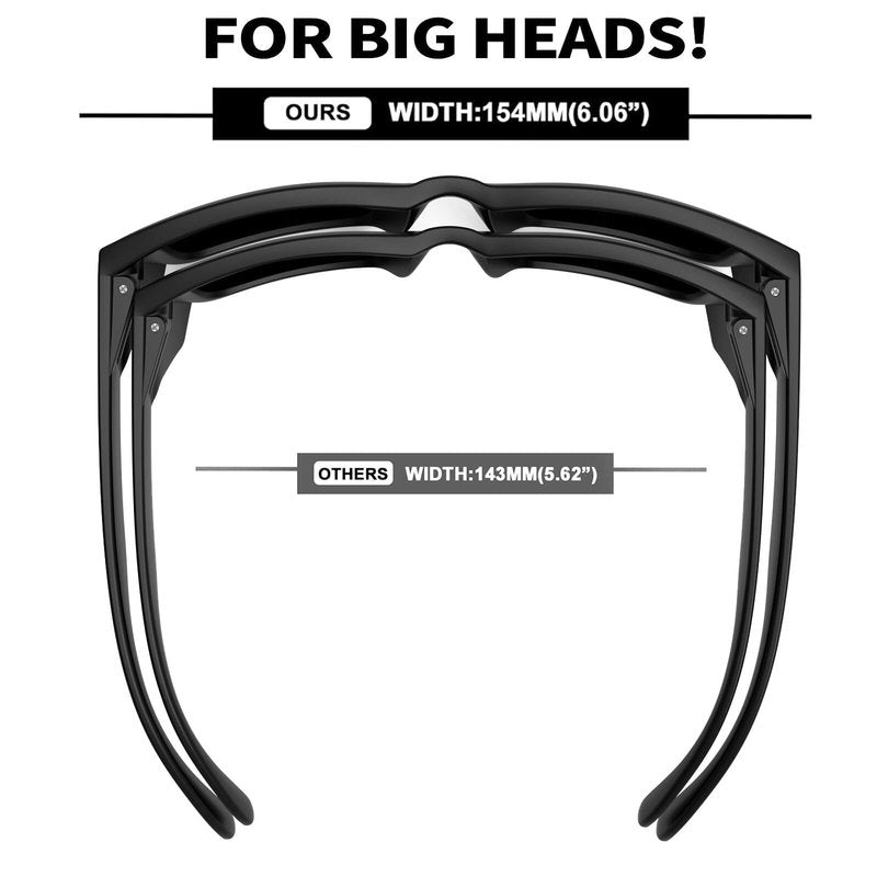 MAXJULI XXL Size Double Extra Large Z87 Sunglasses with Side Shield for Big Wide Heads Men TR90 Ultralight UV400 Protection Glasses 8228S (Super Dark)