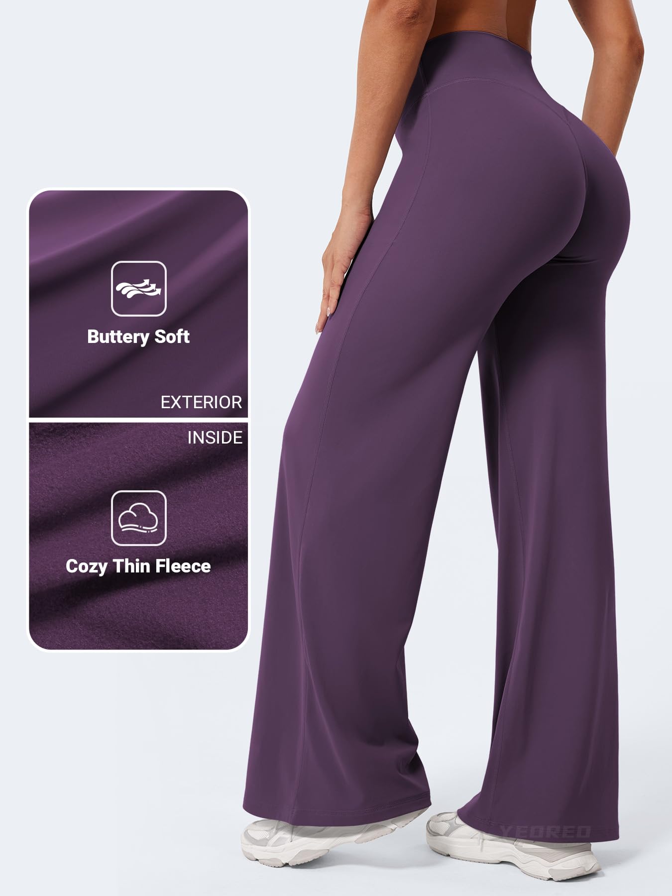 YEOREO Workout Straight Leggings 31.5" Thin Fleece Black Berry Purple L