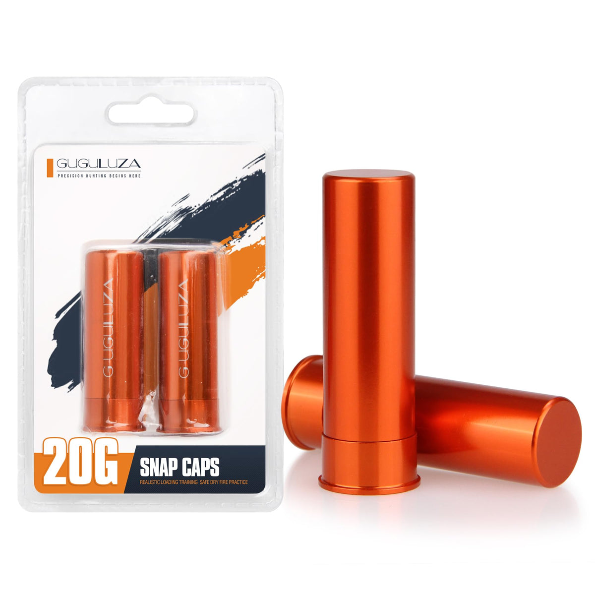 GUGULUZA 4-Pack Aluminum Snap Caps, 12 Gauge / 20 GA Shotgun Dummy Rounds for Dry Fire Training — Reusable, with High-Visibility Orange Coating for Safe Loading Practice, 20 GA
