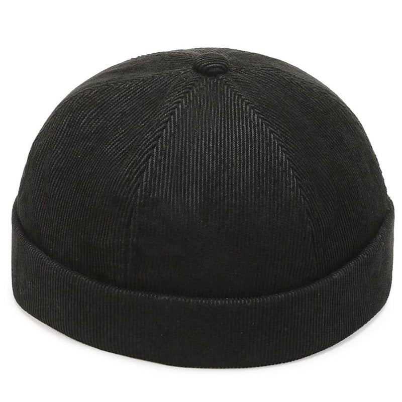 Corduroy Brimless Hat for Men Women Sailor Docker Cap Cuff Harbour Beanie Hat Black