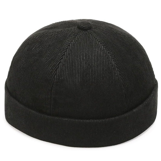 Corduroy Brimless Hat for Men Women Sailor Docker Cap Cuff Harbour Beanie Hat Black