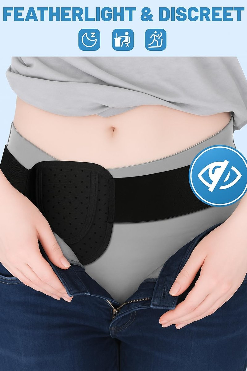 Tovrinala Hernia Belts for Women Inguinal, Hernia Belt for Women, Inguinal Hernia Support for Left or Right Side, Comfortable Adjustable Waist Strap with Removable Compression Pads, Black