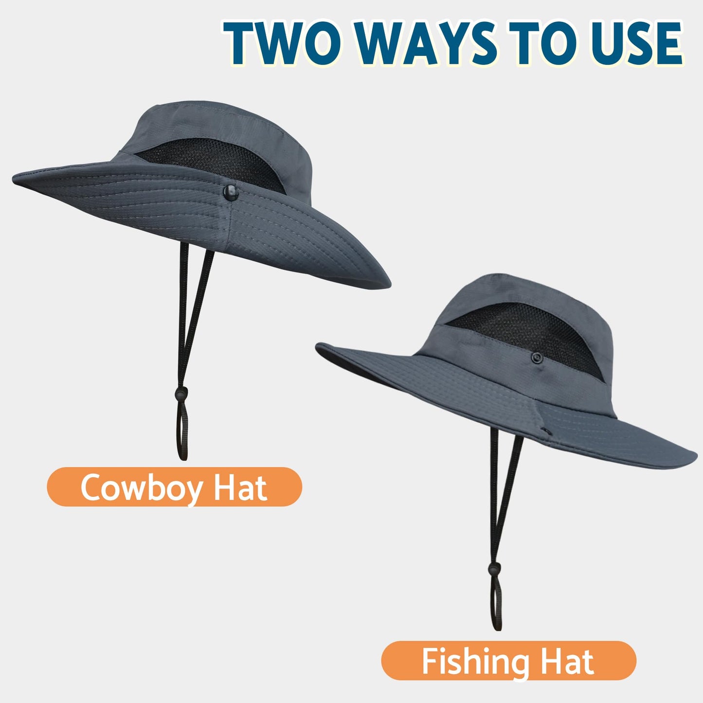 PFFY Sun Hats for Men Women Wide Brim Bucket Hat UPF 50+ Outdoor Beach Hiking Fishing Hat Darkgrey