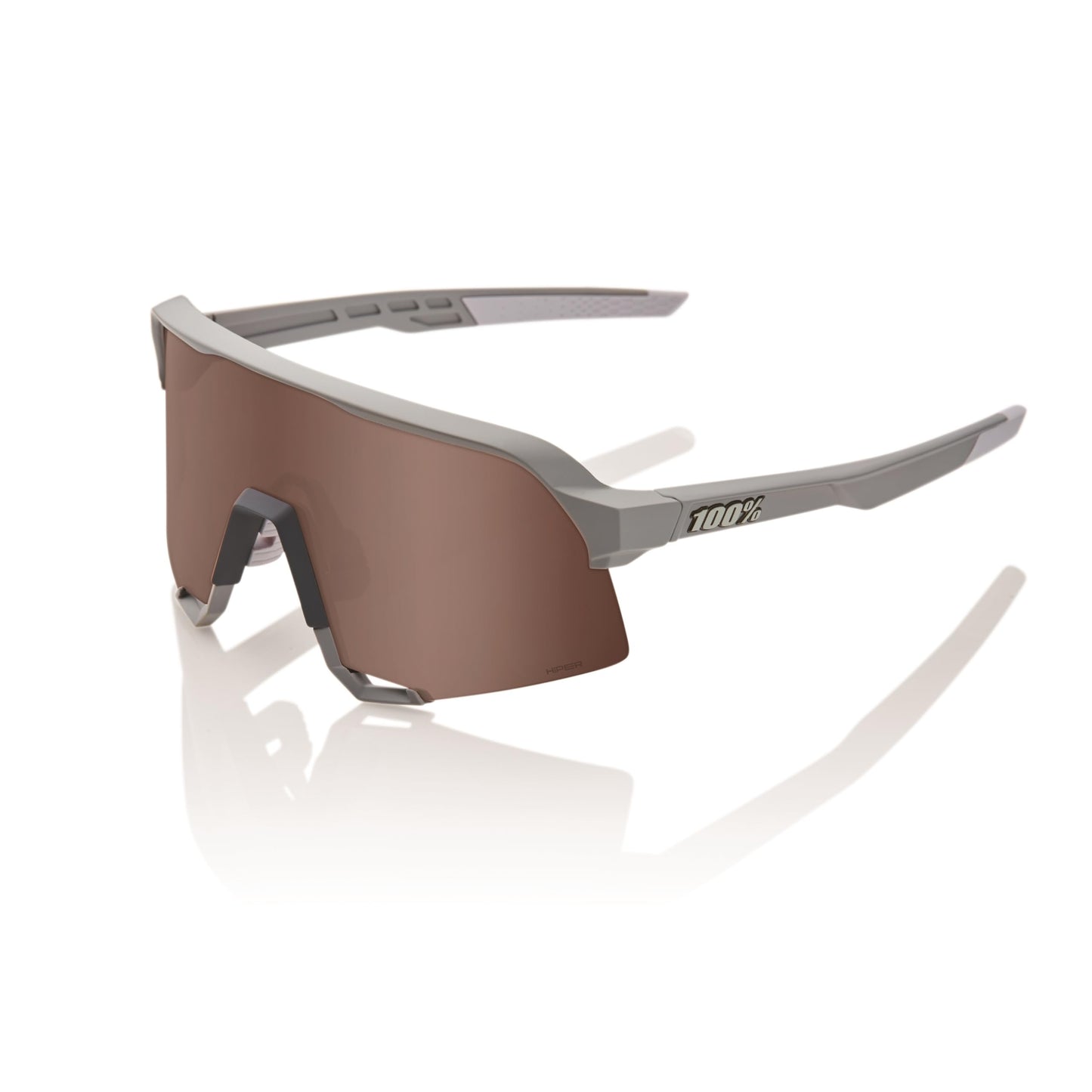 100% S3 Sport Performance Cycling Sunglasses (Soft Tact Stone Grey - HiPER Crimson Silver Mirror Lens)