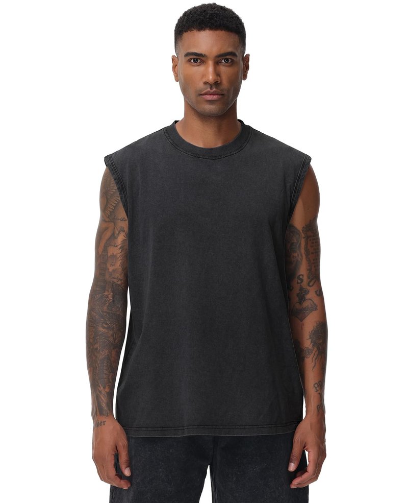 3 Pack Mens Workout Tank Tops Sleeveless Tee Shirts Men Muscle Shirt Gym Acid Wash T Shirts Running Beach Loose Fit Tee(BK-3PC,2XL)