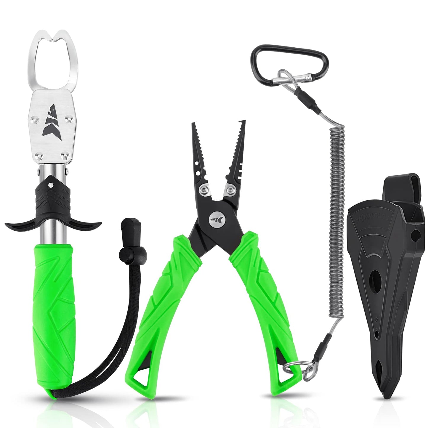 KastKing 7” Fishing Pliers with Fish Lip Gripper, Upgraded Split Ring Plier and Fish Lip Gripper, Green