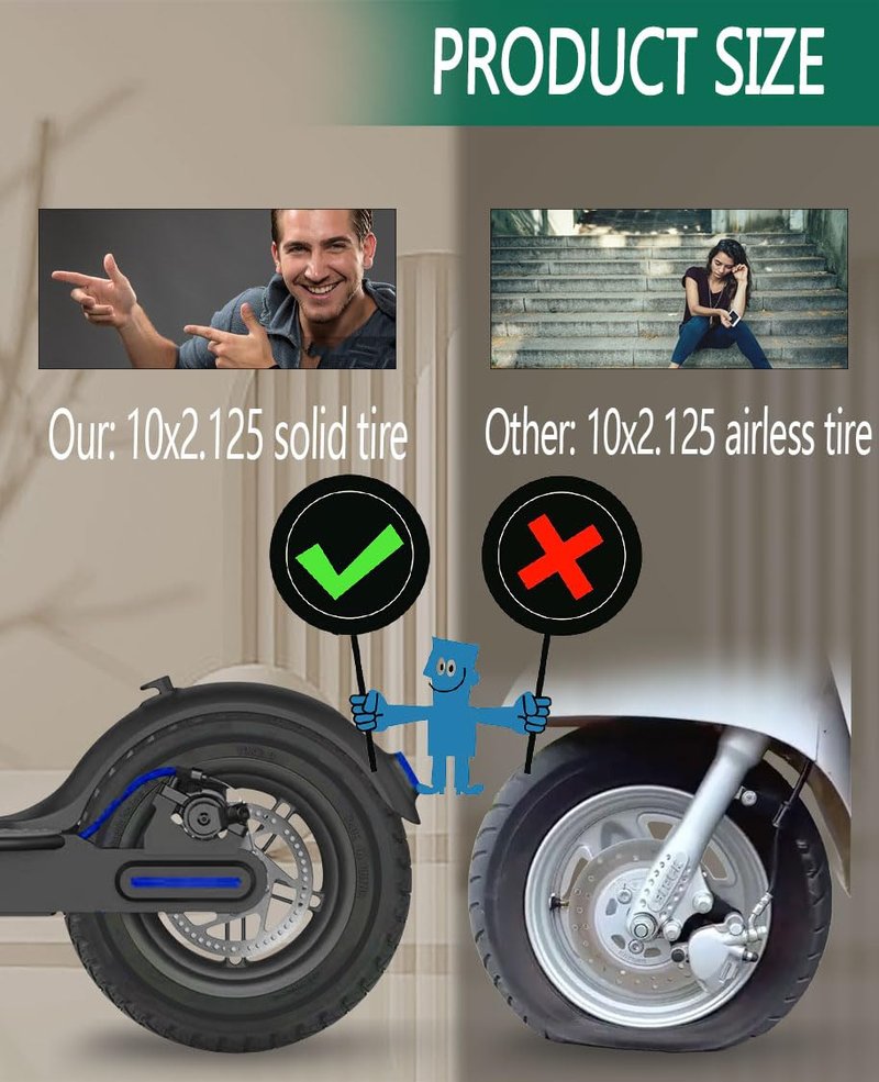 GLDYTIMES 10X2.125 Solid Tire: 10x2/54-152 Tubeless Tyre Replacement for Gotrax Turboant X7 Hiboy S2 Pro MAX Electric Scooter, 10x2 Inch Rubber Honeycomb Front Rear Wheels Black