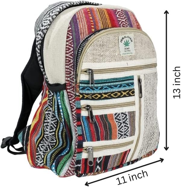 AUNERCART Small Hemp Backpack Traveling Backpack Cotton Stripe Nepali Backpack Himalayan Backpack Small 13" x 11" x 5" Bag