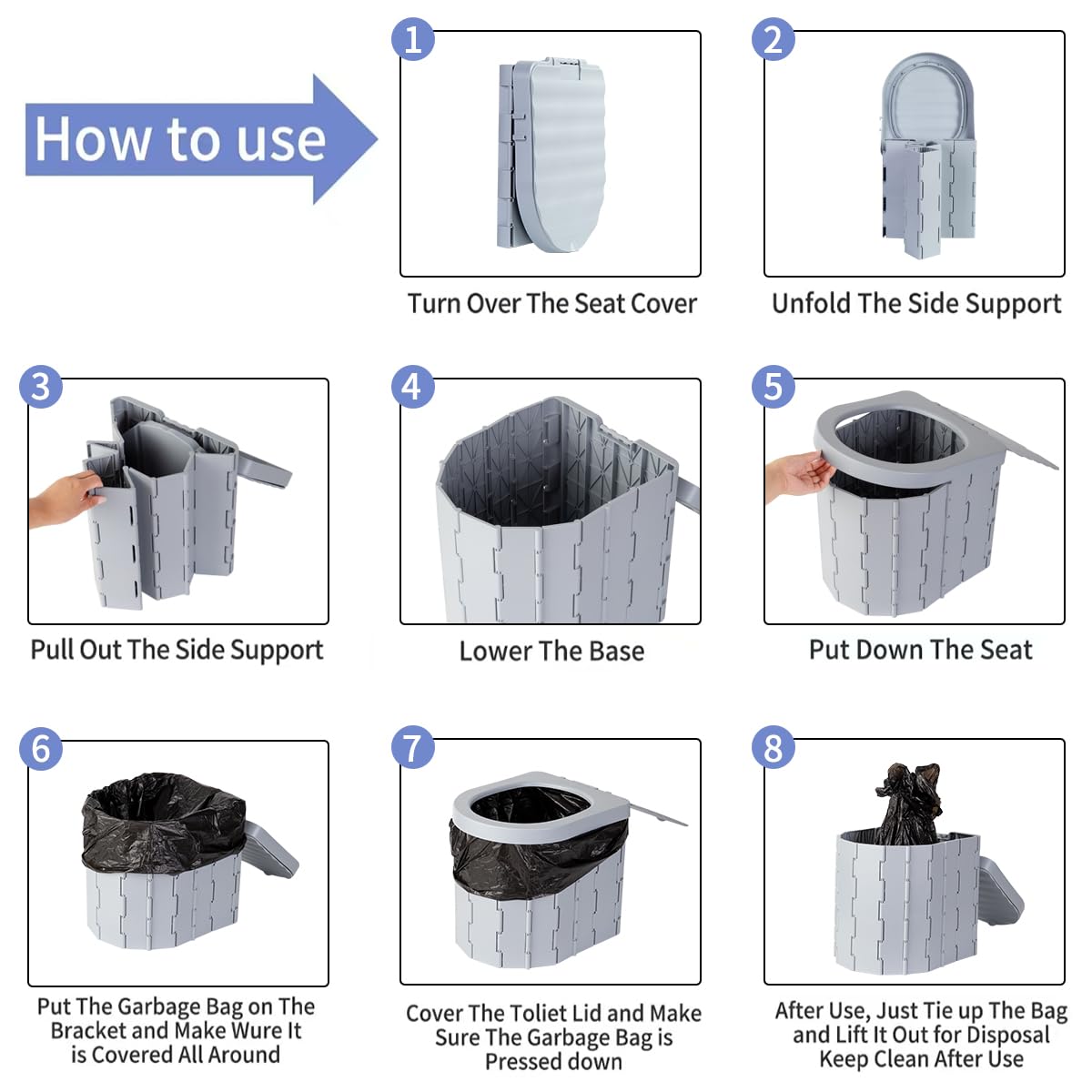 Portable Toilet Kit, Camping Toilet with Pop-Up Privacy Tent Toilet Bags, Washable Portable Outdoor Showers Changing Rooms (Gray)