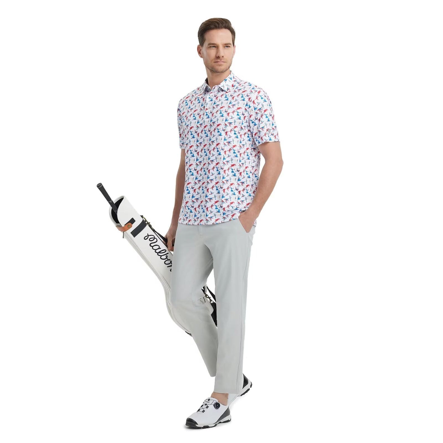 M MAELREG Golf Shirts for Men Dry Fit Print Patterns Performance Moisture Wicking Mens Polo Shirts Short Sleeve