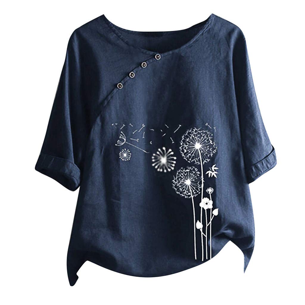 Womens Cotton Linen Short Sleeve Tops Casual Crew Neck T Shirts Embroidered Blouse Plus Size Loose Fit Summer Tunics