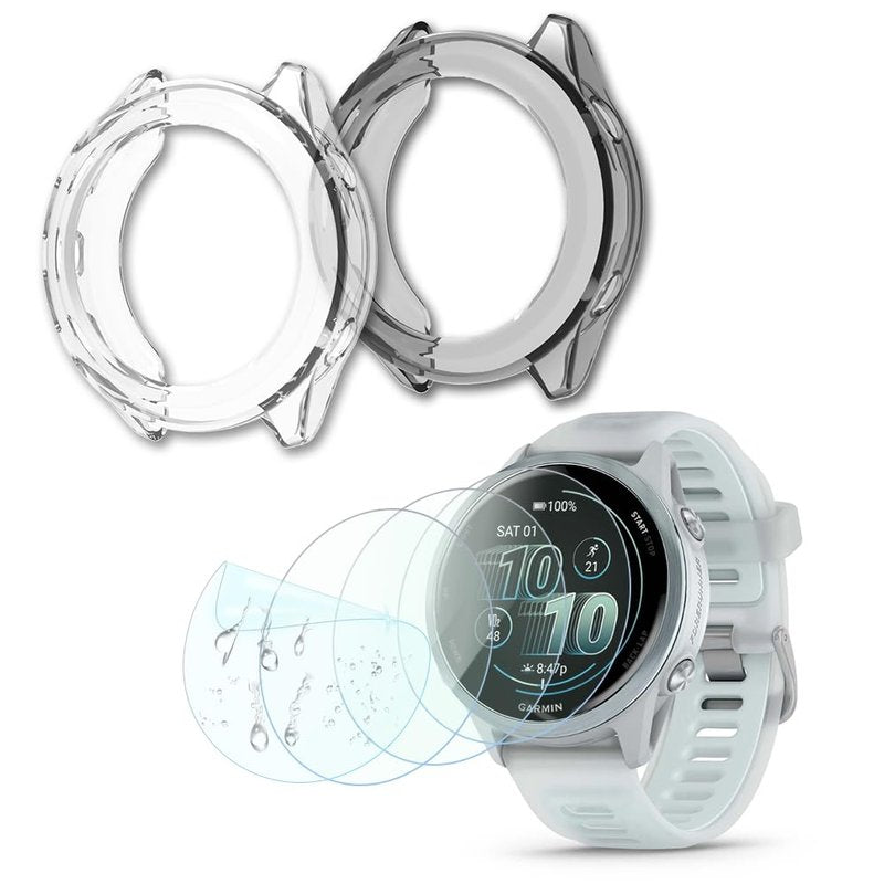 FCMEDZI Compatible for Garmin Forerunner 570 42mm Screen Protector, Case TPU Soft Frame Cover and TPU Screen Protective Film Not Tempered Glass (Pack of 4+2)(Not of 47mm)