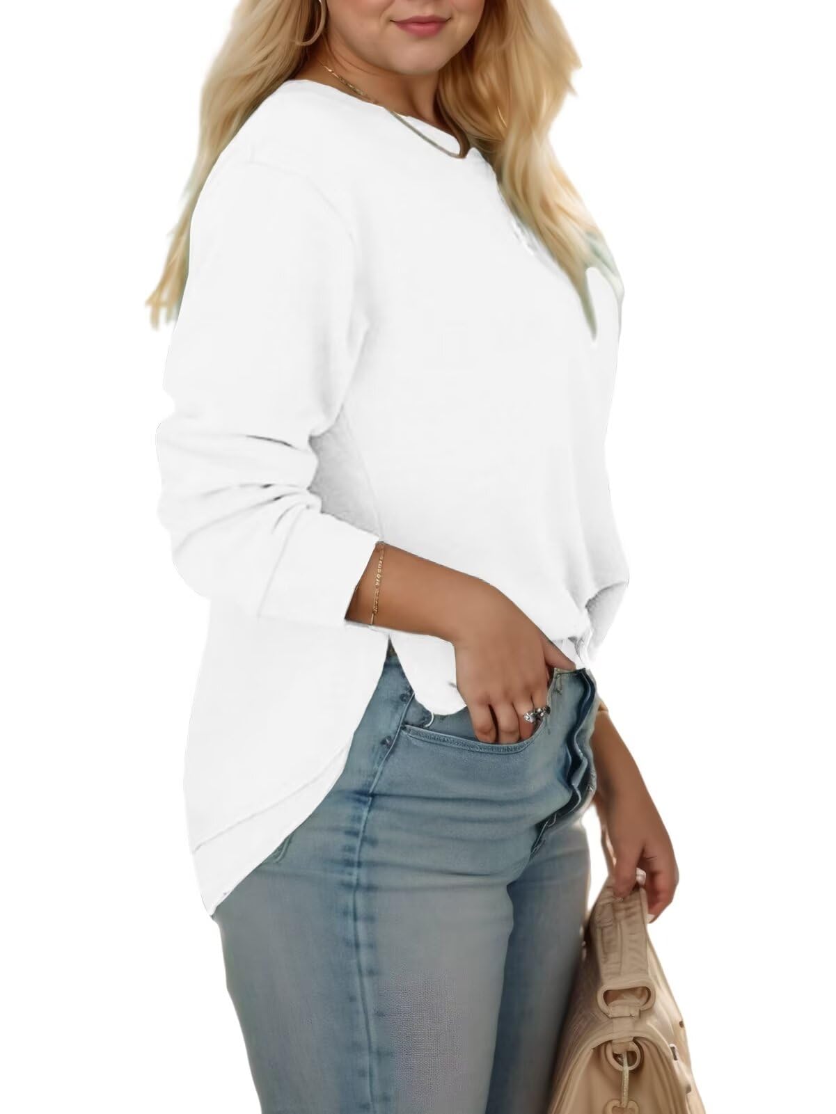 DOLNINE Plus Size Tunic for Women Fall Long Sleeve Shirts Lightweight Winter Sweatshirts 4X White