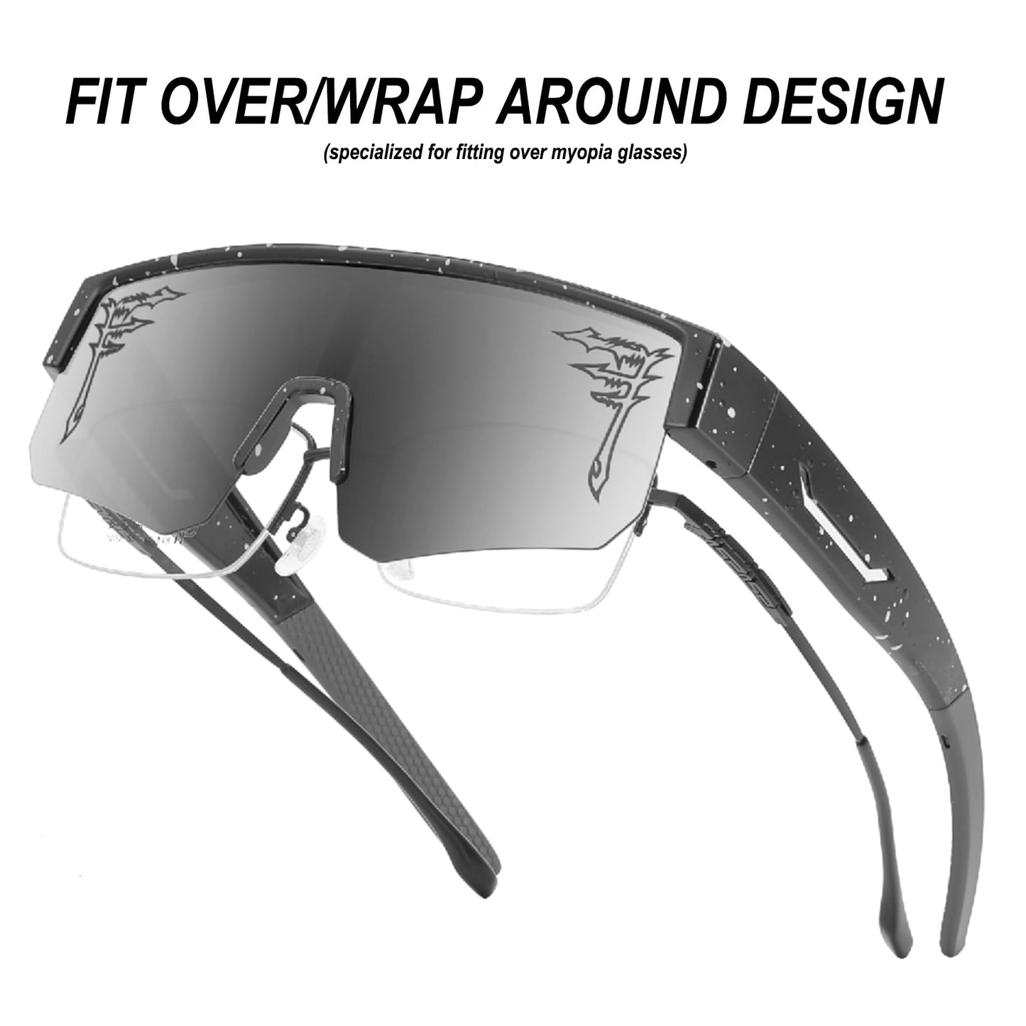 FIXEROS Polarized Fit Over Glasses Sunglasses for Men Women Wrap Around Sports Goggles for Driving Cycling Fishing (FD4)