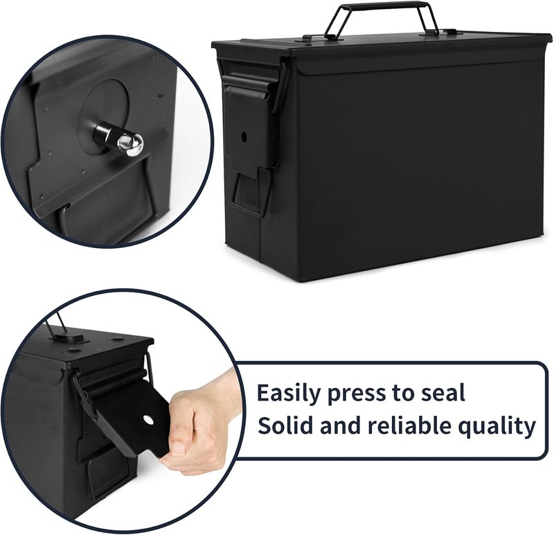 Metal Ammo Can - Lockable 30/50 Cal Bullet Storage Case | Waterproof & Airtight Container for Shotgun, Rifles, Pistols