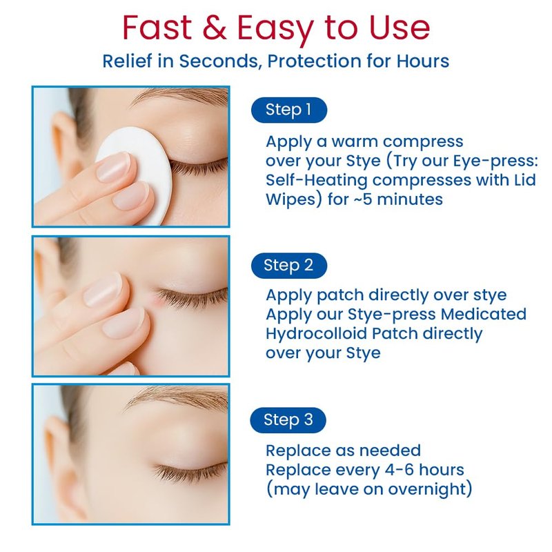Stye-press: Adhesive Hydrocolloid Patches for Styes & Chalazia: Provide immediate Cosmetic Improvement, Help Absorb Secretions, Reduce Redness, Swelling & Prevent Scarring