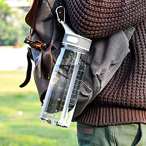 Louis Donné Water Bottle with Straw, 28oz Sports Water Bottle with Time Marker and Tritan, BPA Free and Leakproof, For Bottled Joy Sports Jug, Water Bottle with Carabiner For Fitness, Yoga - Clear