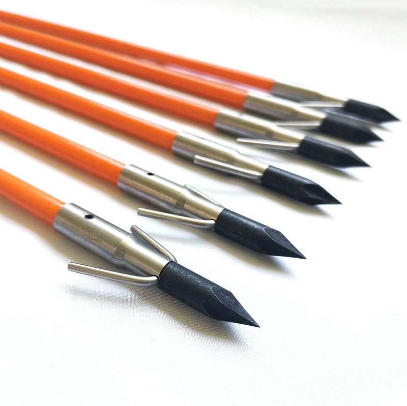 Bow Fishing Arrows - 34 Inch 8MM Fiberglass Arrows with Safety Slides | Pack of 6, ID 5/16 Inch