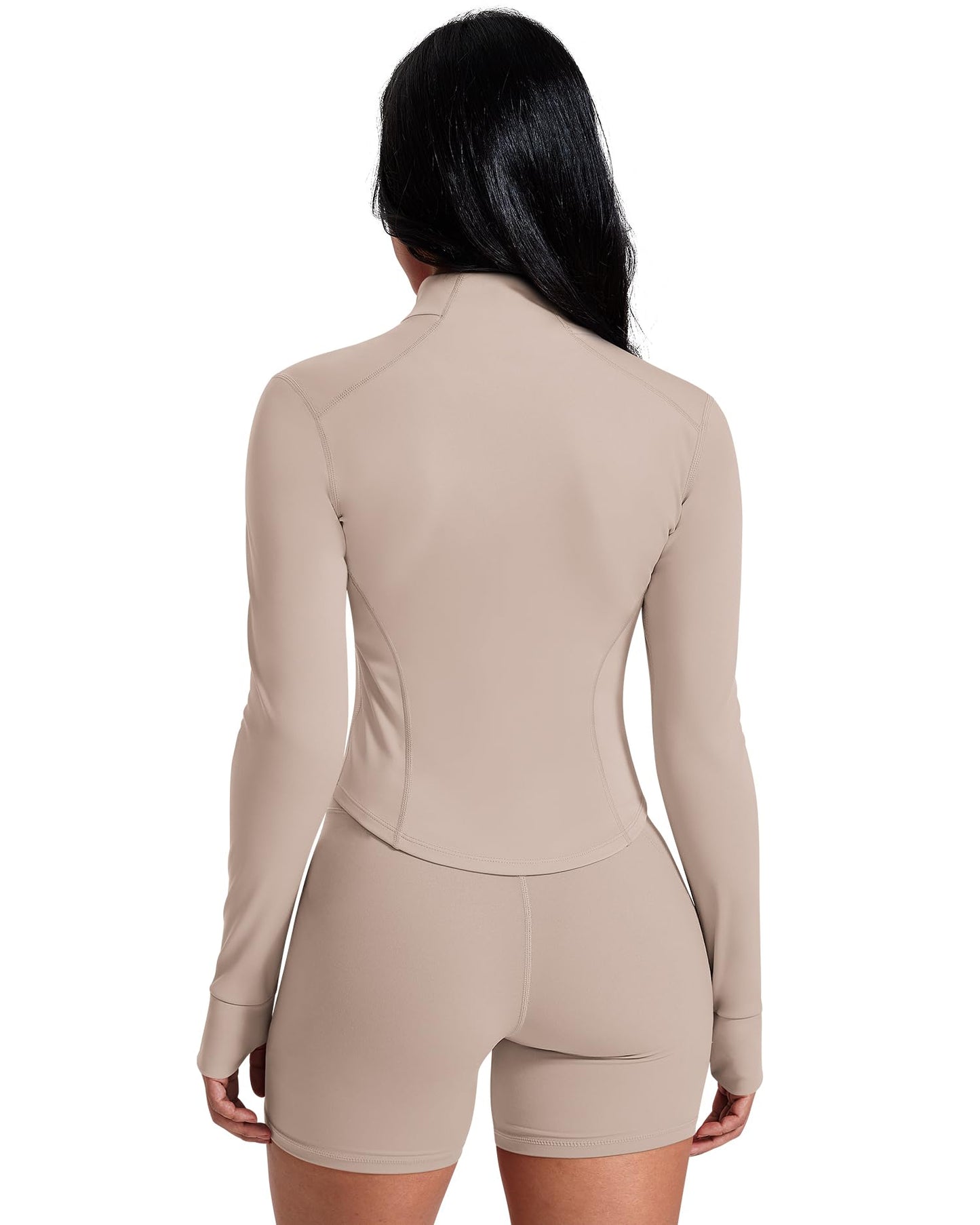 AVGO Athletic tops for women Zip Sports Lightweight Jacket Comfy Slim Fit Bbl Athletic Track Jackets With Thumb Holes (Almond, X-Small)