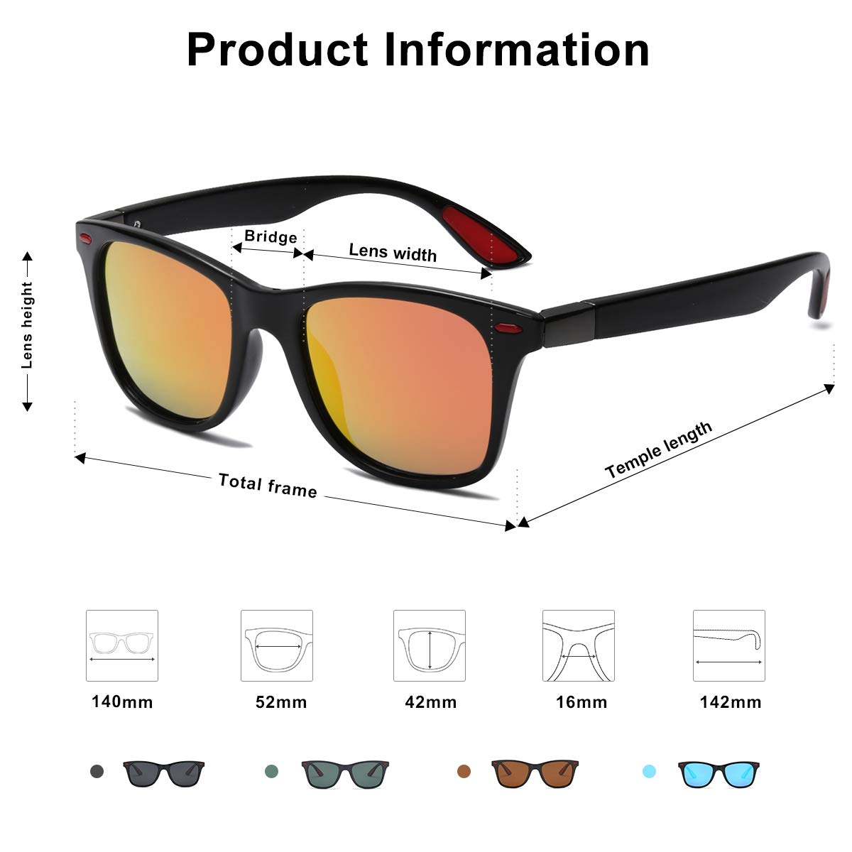 SOJOS Polarized Sports TR90 Sunglasses for Running Cycling Fishing Golf Driving SJ2101 with Black Frame/Red Mirrored Lens