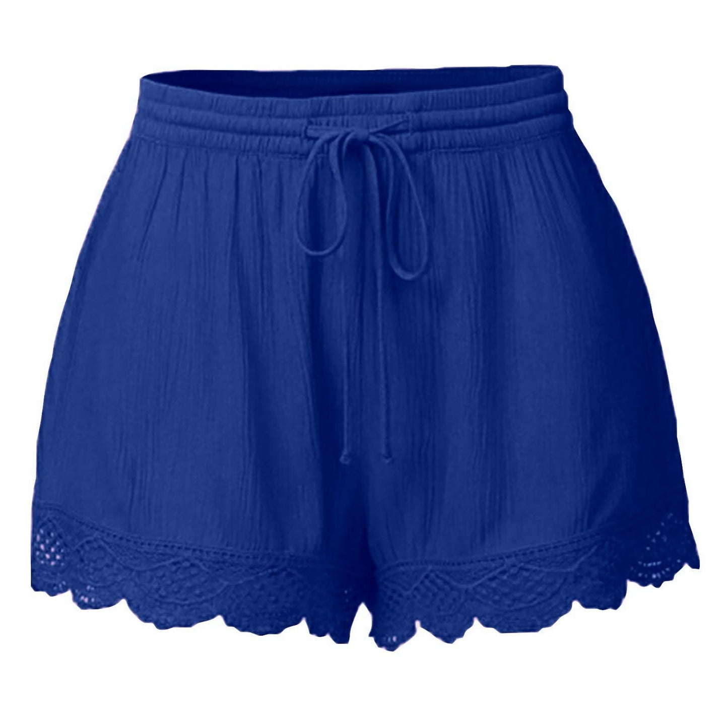 Generic Womens Casual Shorts Drawstring Elastic Waist Lace Trim Summer Beach Shorts Lightweight Loose Yoga Athletic Shorts, Large, Blue-1（with Pockets）