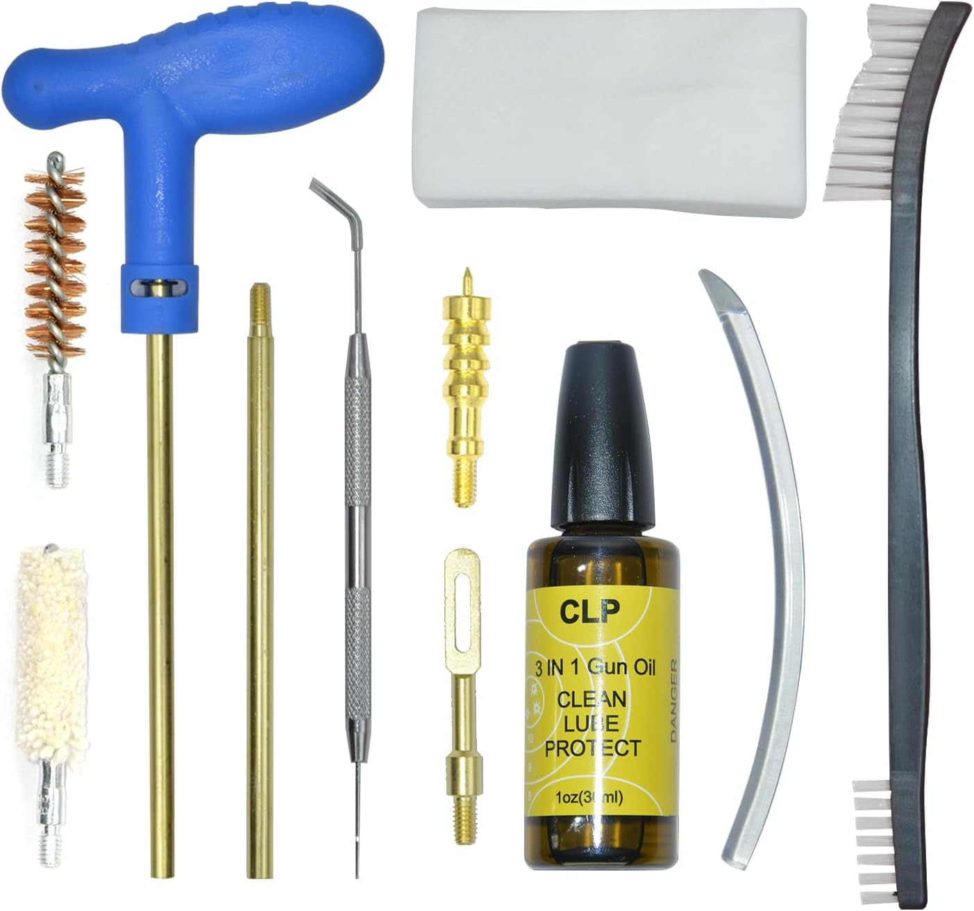 Gun Cleaning Kit for 9mm, .38, .357 Caliber Pistols - Complete Bore Cleaning Set with Brass Brush, Cotton Mop & CLP Oil