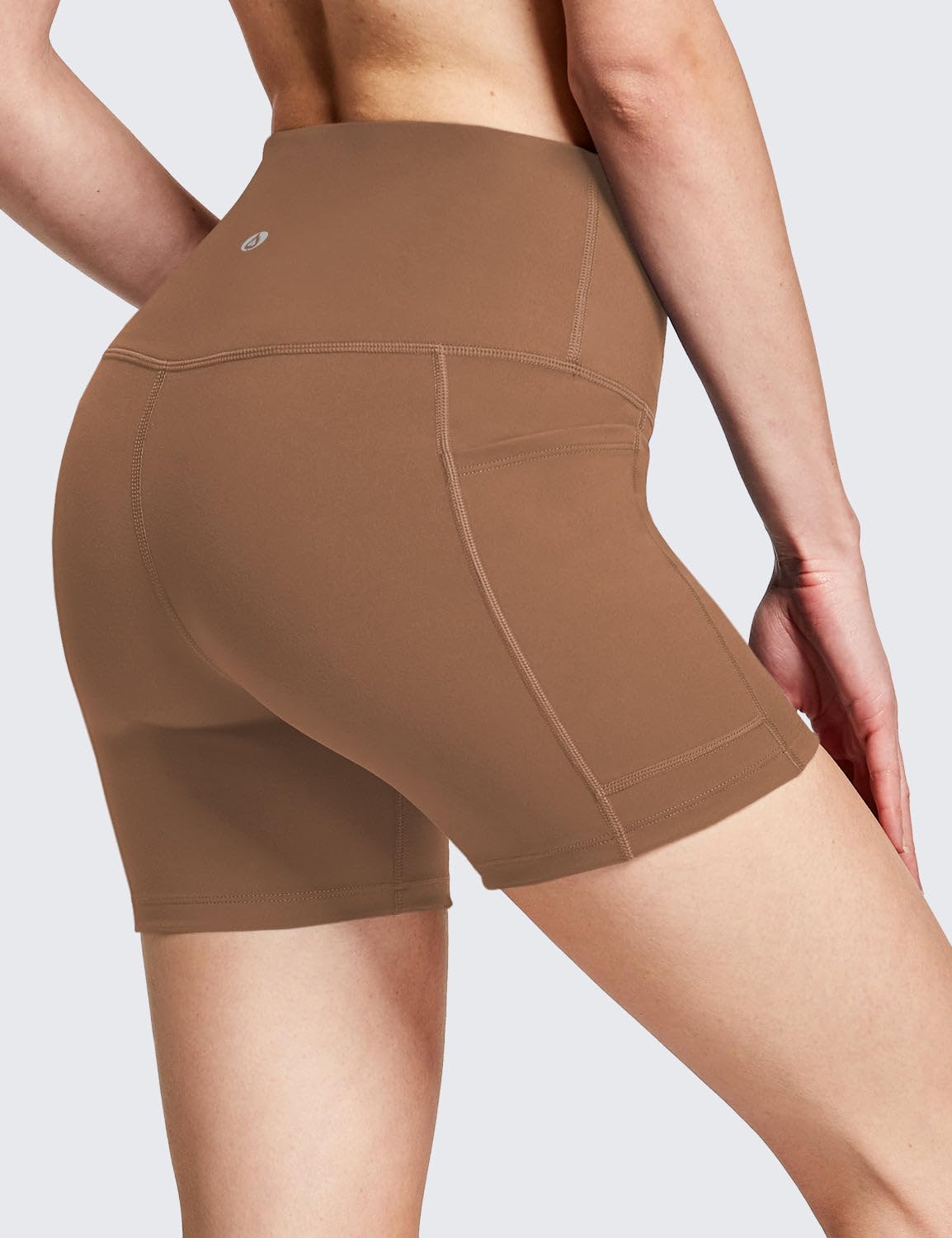 baleaf Biker Shorts Women Yoga Gym Workout Spandex Running Volleyball Tummy Control Compression with Pockets Soft 5" Brown XS