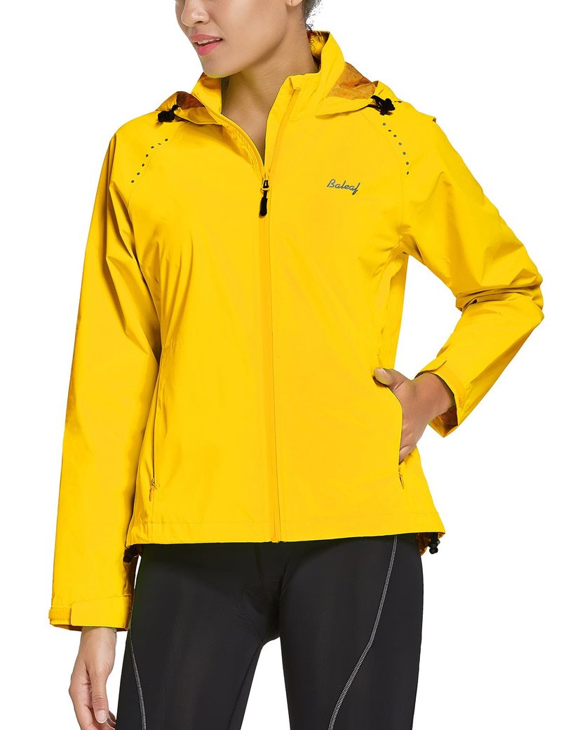 baleaf Women's Running Rain Jackets Waterproof Windbreaker Light Outdoor Cycling Winter Sports Jacket Reflective Packable Hooded Light Yellow M