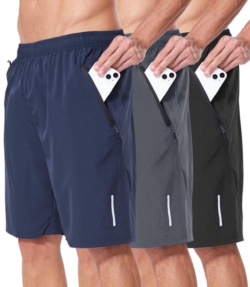 RPOVIG 3 Pack Men's Athletic Shorts Sets 9" Gym Workout Short with Zippered Pockets Running Joggers Basketball Gift