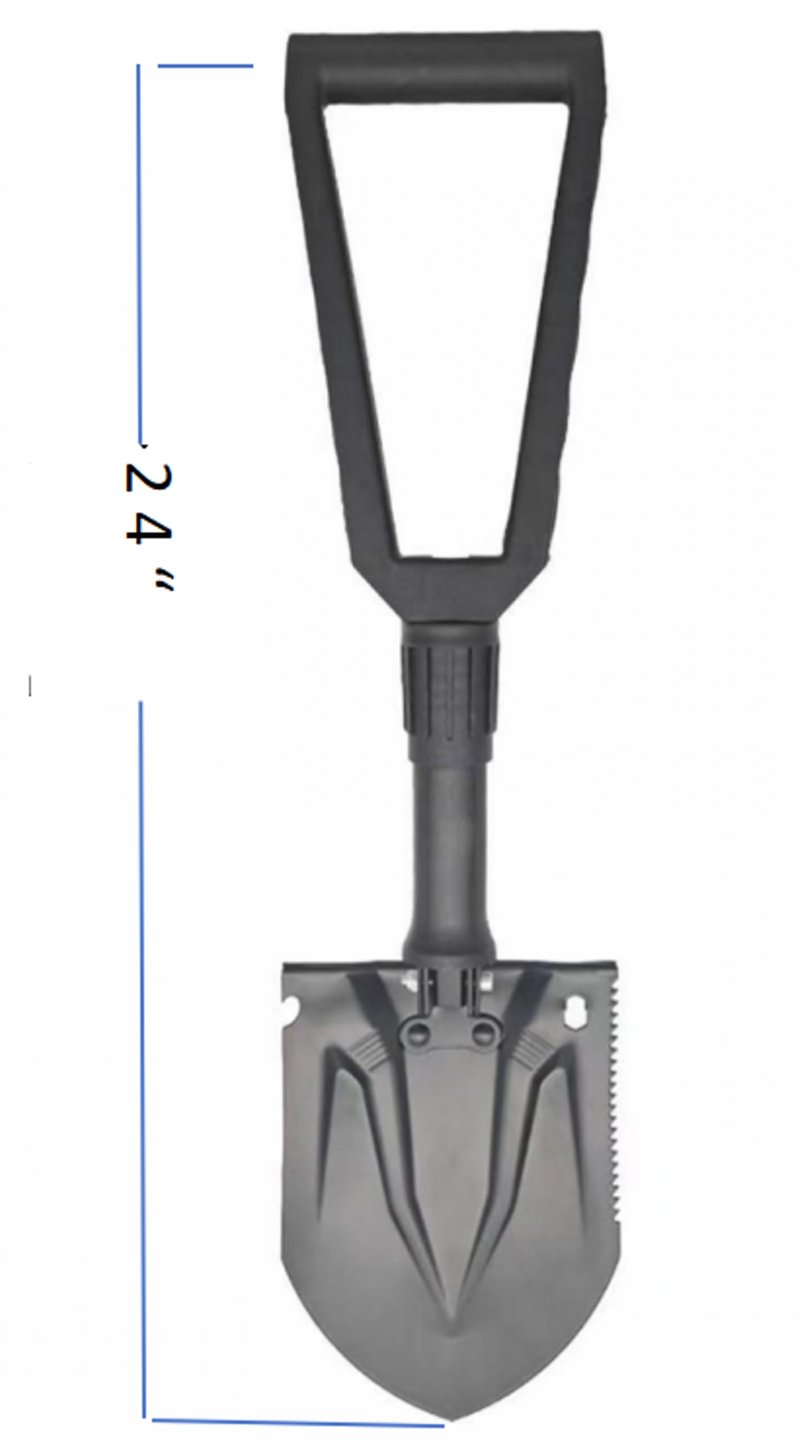 Outdoor Emergency Folding Shovel, 24 inches in Length, Made of high-Hardness Carbon Steel, with Serrated Edges, andequipped with a Carrying Bag. Suitable for Camping and Other Outdoor Activities.