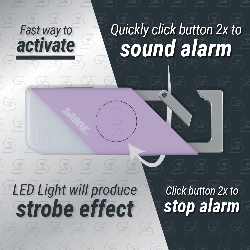 SABRE 2-in-1 Personal Alarm with LED Light & SOS Button, 130dB Siren Heard from 1,800-feet (500-meters), Spring Clip for Easy Carry on Backpacks & Purses, Rechargeable with Charging Cord Included