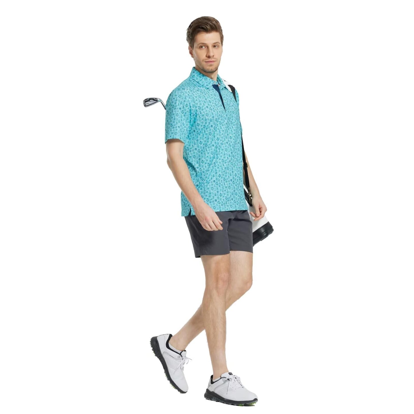 M MAELREG Mens Golf Shirt Short Sleeve Dry Fit Print Moisture Wicking Performance Patterns Collared Polo Shirt