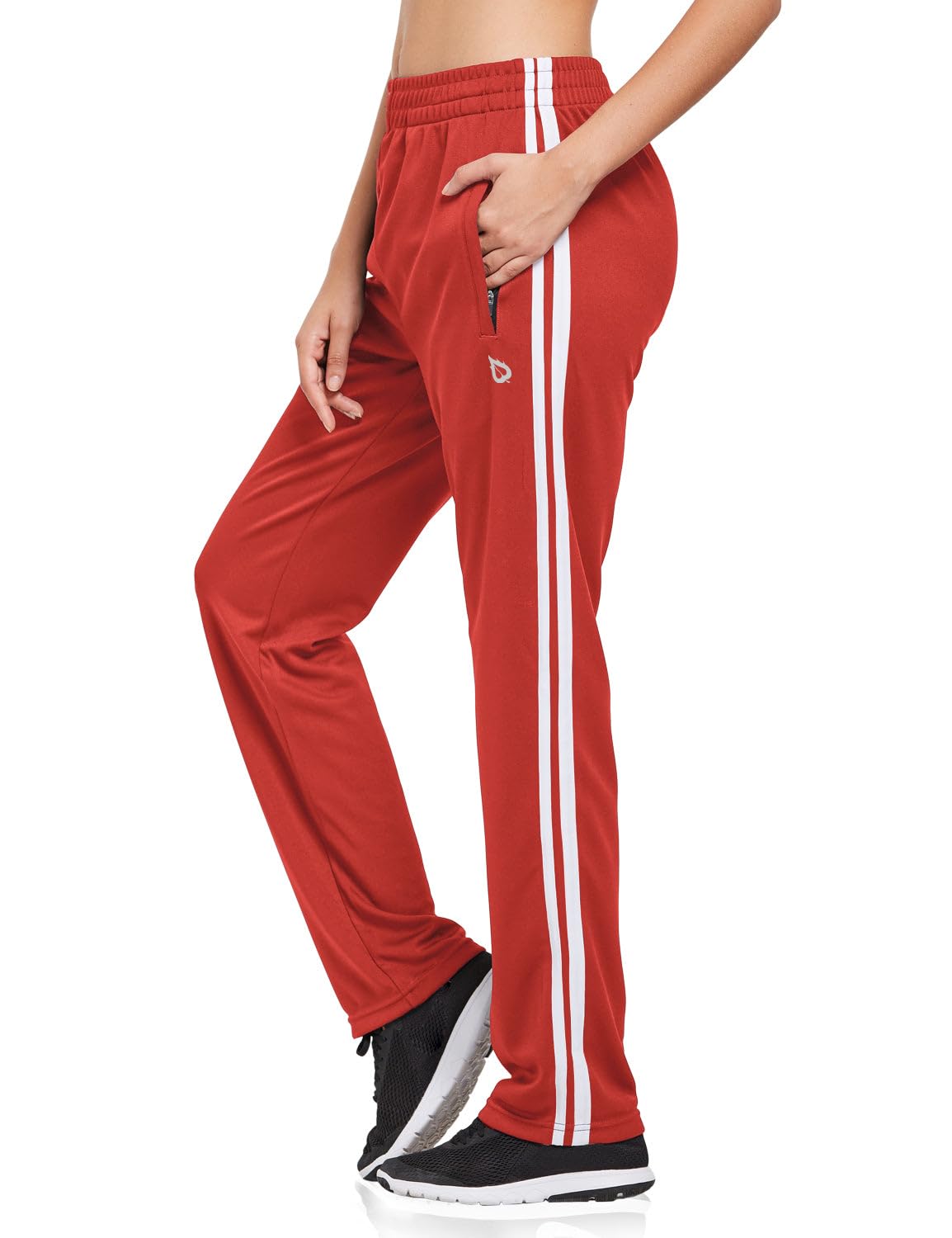 baleaf Women's Track Pants Athletic Jogging Sweatpants Zipper Pockets Warm-Up Sports Running Pants Red/White Size M
