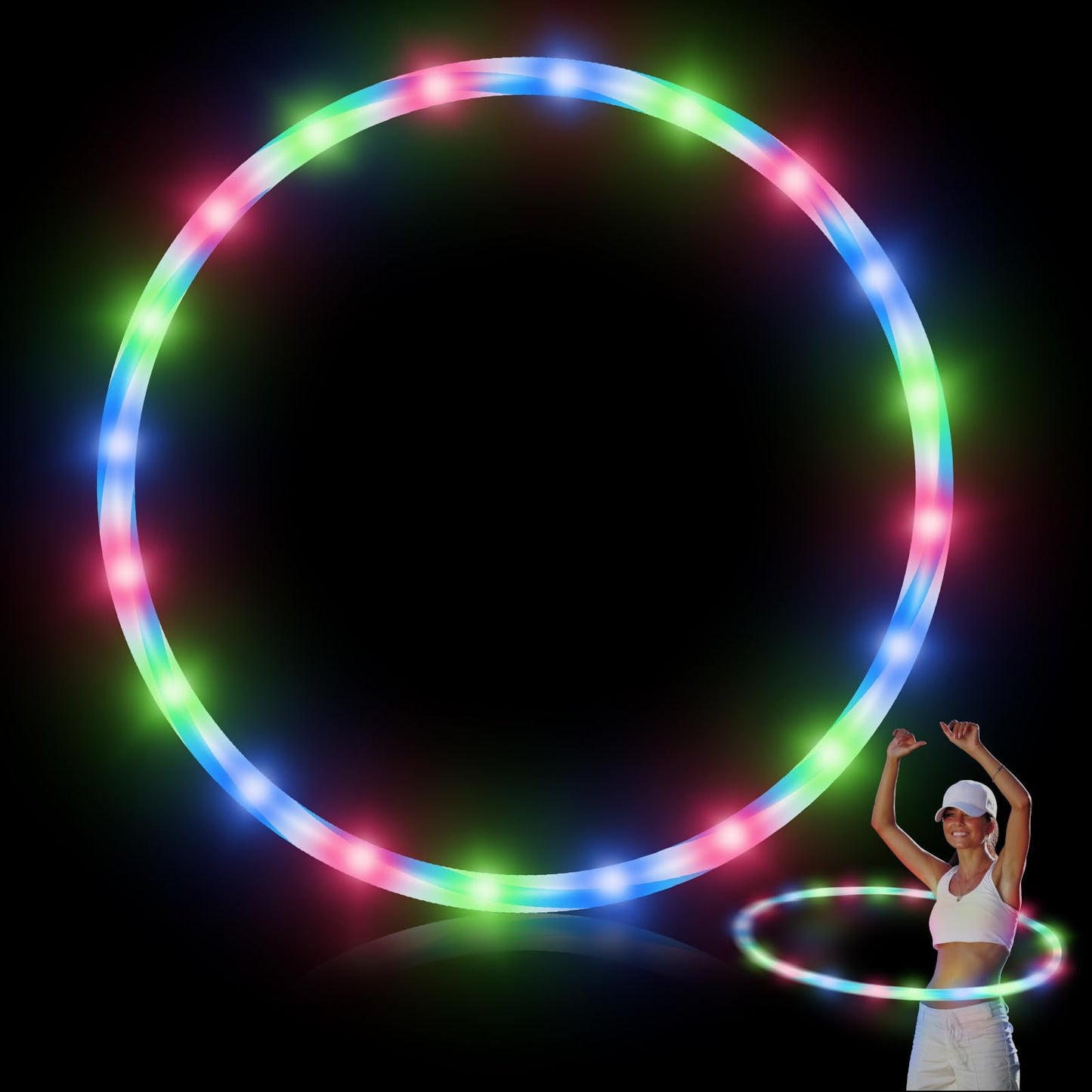 Jerify 4 Pcs LED Hoop Light up LED Glowing Lights Fitness Exercise Hoops 10 Color Changing Exercise Glowing Hoop for Halloween Party Favors Dance Dark Fitness (36 Inch)
